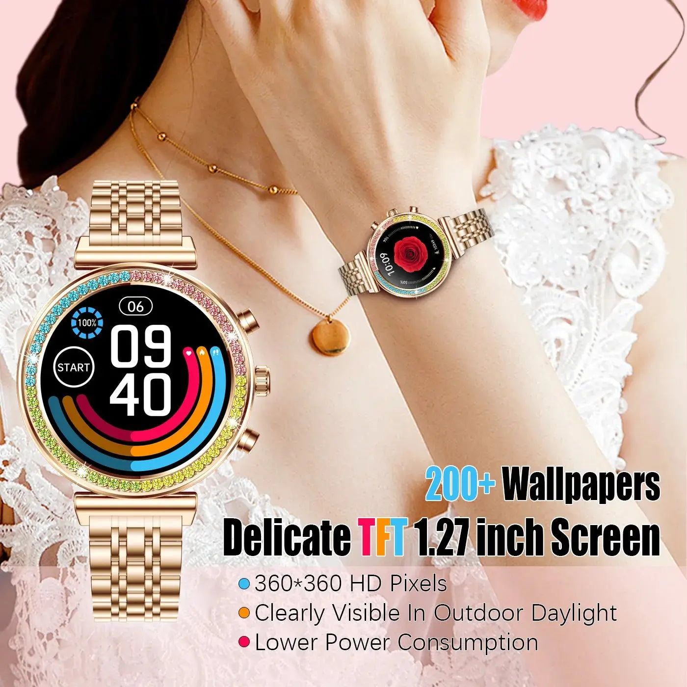 2025 Neue Smartwatches Damen Luxus Farbige Diamant Uhr Damen Sport Fitness Tracker Herzfrequenz Smartwatch als Geschenk Android IOS Zweitbild
