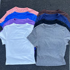 2026 NEU Kurzarm Nahtloses Yoga-Oberteil Fitness-Set Damen Workout Lauf-Sport-Shorts Turnanzug
