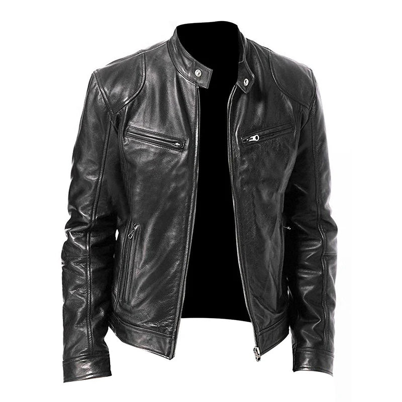 2024 Motorrad Lederjacken Herren Lässige Mode Motorradmantel Slim Fit Revers PU Jacken Herbst Winddichte Lederjacke Herren