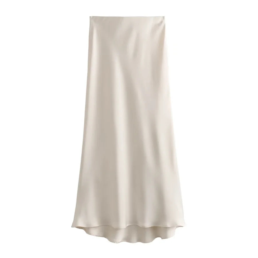 ETJ 2025 Damen Frühling neue elegante Mode All-in-One Stretch High-Waist A-Linie Seidensatin Rock in mehreren Farboptionen