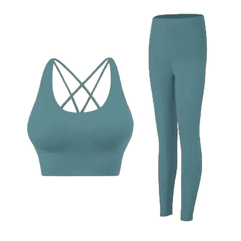 2-teiliger Yoga-Anzug für Damen Trainingsanzug Sportkleidung Pilates Fitness-Anzug Gym Workout Push-up Kleidung Sport-BH Leggings-Anzug