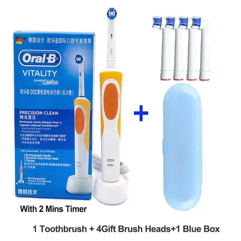 Oral B Elektrische Zahnbürste 2D Rotierende Vibrationsreinigung Ladezahnbürste Cross Action Borsten Mundpflege 4 Geschenk-Bürstenköpfe gratis