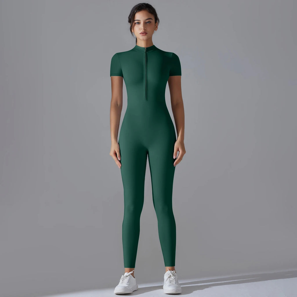 Ärmelloser Yoga-Jumpsuit mit Reißverschluss, schnelltrocknender, atmungsaktiver, figurbetonter Outdoor-Sport-Jumpsuit, Fitnessanzug