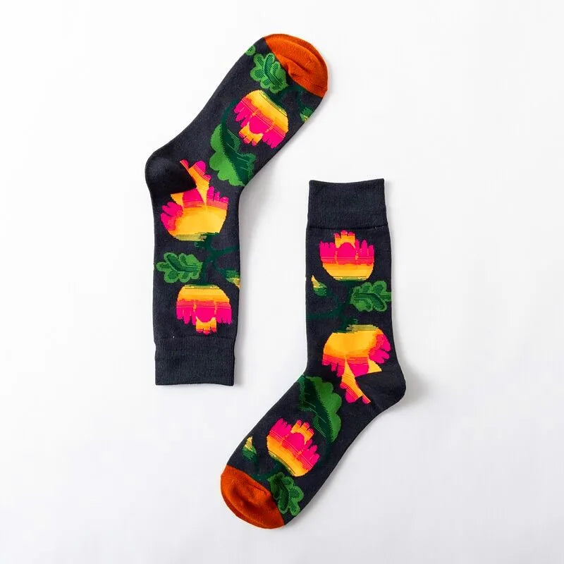 1 Paar Damensocken Cartoon Hund Krake Blume Pflanze Kawaii Lustige Freizeit Damen Baumwollsocken Strümpfe Streetwear Harajuku Crew Socken