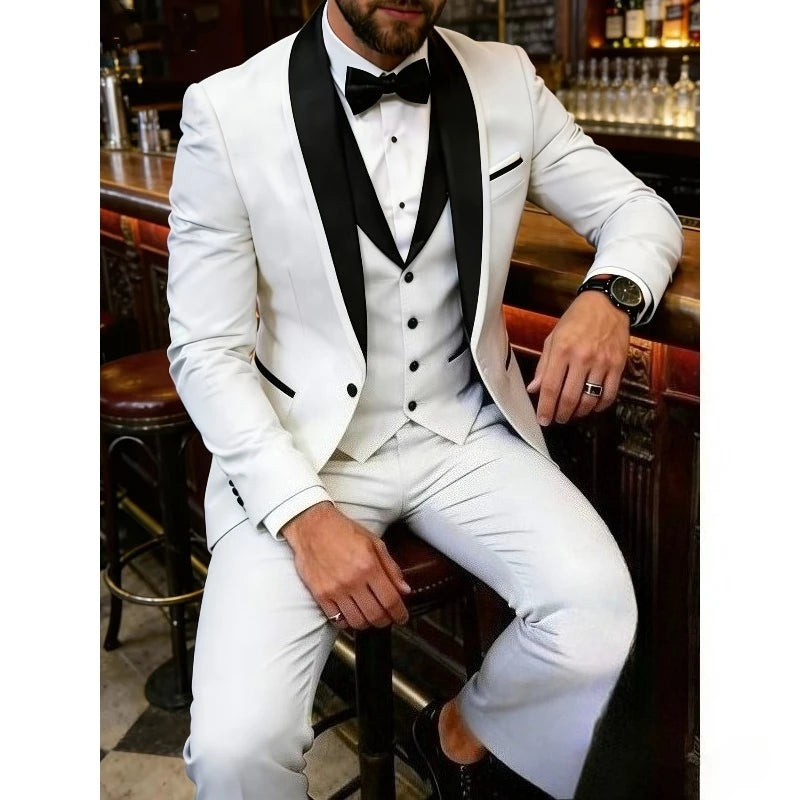 Herrenanzug-Set, dreiteilig, mit blauem Kragen, festliches Anzug-Set für Hochzeiten und Bälle mit angeschnittenem Kragen Hauptbild