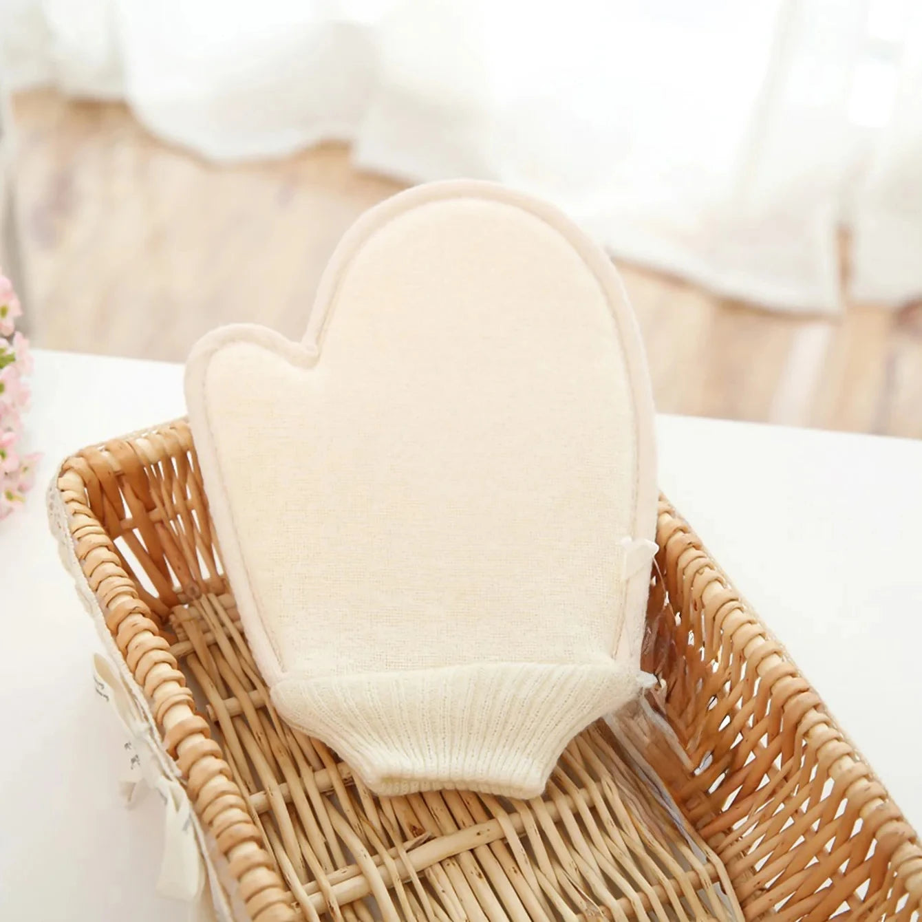 2-in-1 Körperpeeling-Duschhandschuh, 1 Stück Natürlicher Baumwoll-Leinen-Peeling-Handschuh mit Netzstruktur für das Home Spa