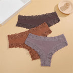 FINETOO 3er-Pack Damen Baumwollunterwäsche Slips Sexy Spitze Brasilianischer Slip Niedrige Taille Blumenmuster Einfarbig G-String Atmungsaktive Dessous