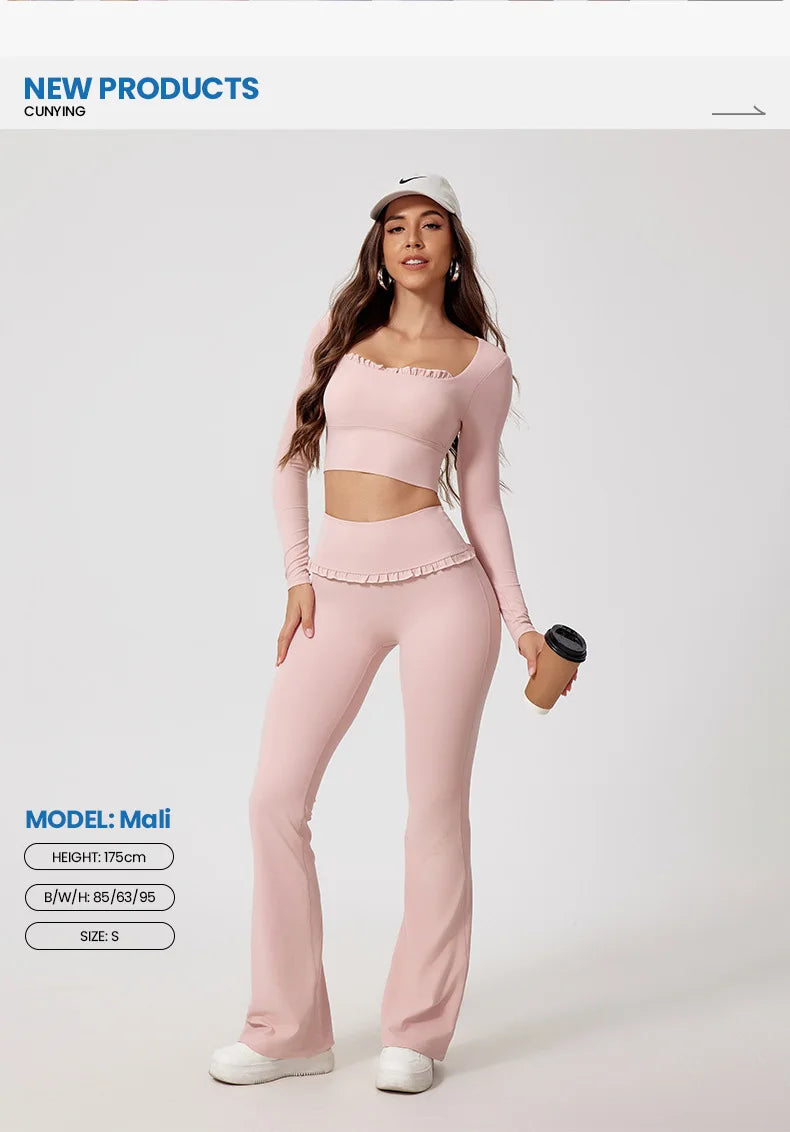 Neues Sommer 2-teiliges Damen-Fitnessstudio Yoga Damen-Outfit Outdoor Sport Schnelltrocknendes Langarmshirt-Set Damen Zweiteiler Sportbekleidung