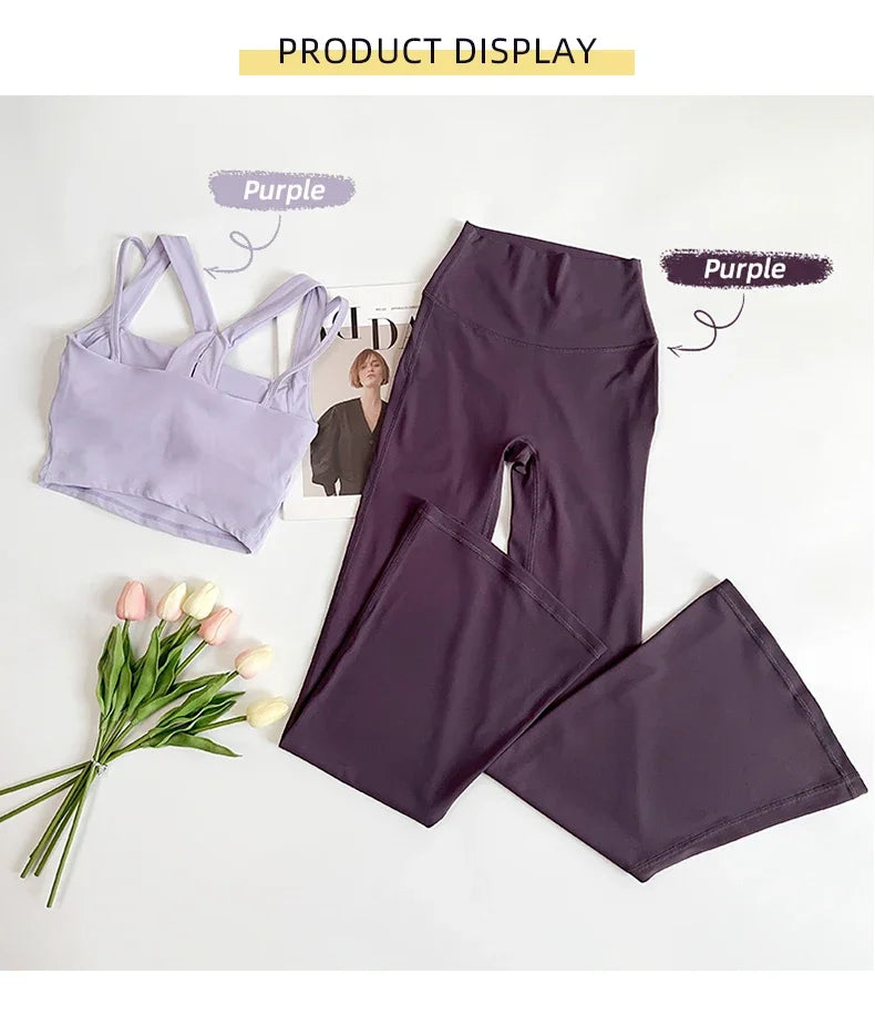 Damen High-Waist Schlag-Yogahosen Bequeme Pilates-Laufleggings Stylische Fitness-Sporthosen
