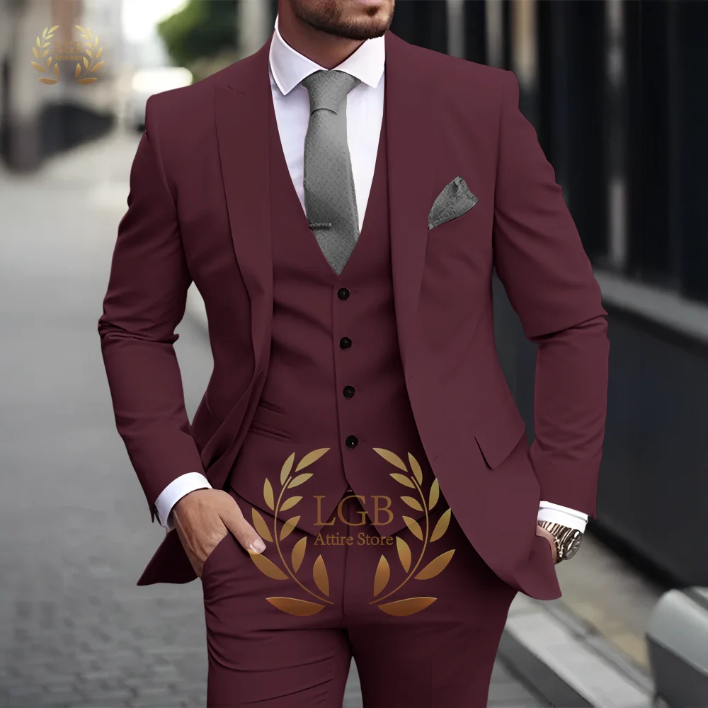 Herren Khaki 3-teiliger Anzug Klassischer spitzer Revers Business Formal Hochzeit Bräutigam Slim Fit Eleganter Gentleman-Stil Mode Blazer
