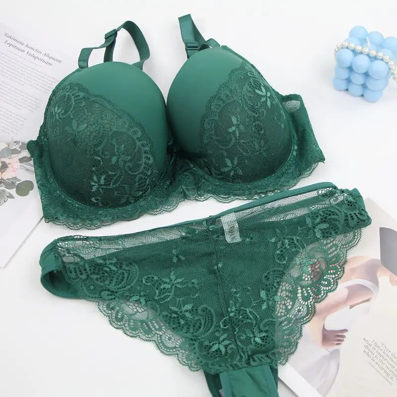 DaiNaFang Sexy BH-Set Grün Schwarz Beige Rot Weiß Lila Spitze Schleife Blumen Unterwäsche für Damen Übergröße Dessous