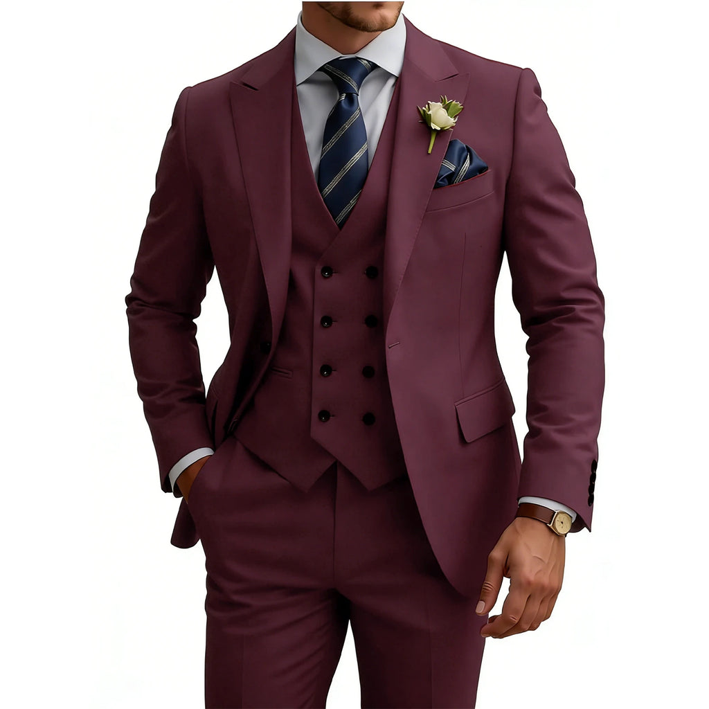 Herren 3-teiliger Slim Fit Anzug für Herren Zweireiher Hochzeits- Abschlussballanzug Formeller Business-Dinner-Smoking