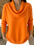 Damenpullover mit drapiertem Ausschnitt, schlichtes & elegantes Rundhals-Strickoberteil, geeignet für Frühling, Herbst und Winter