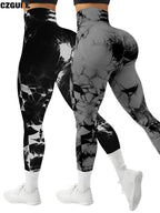 CZGUKE 2-teilige Damen Tie-Dye-Hose Sport Leggings Nahtlos High Waist Push-up Damen Fitness- und Trainingskleidung