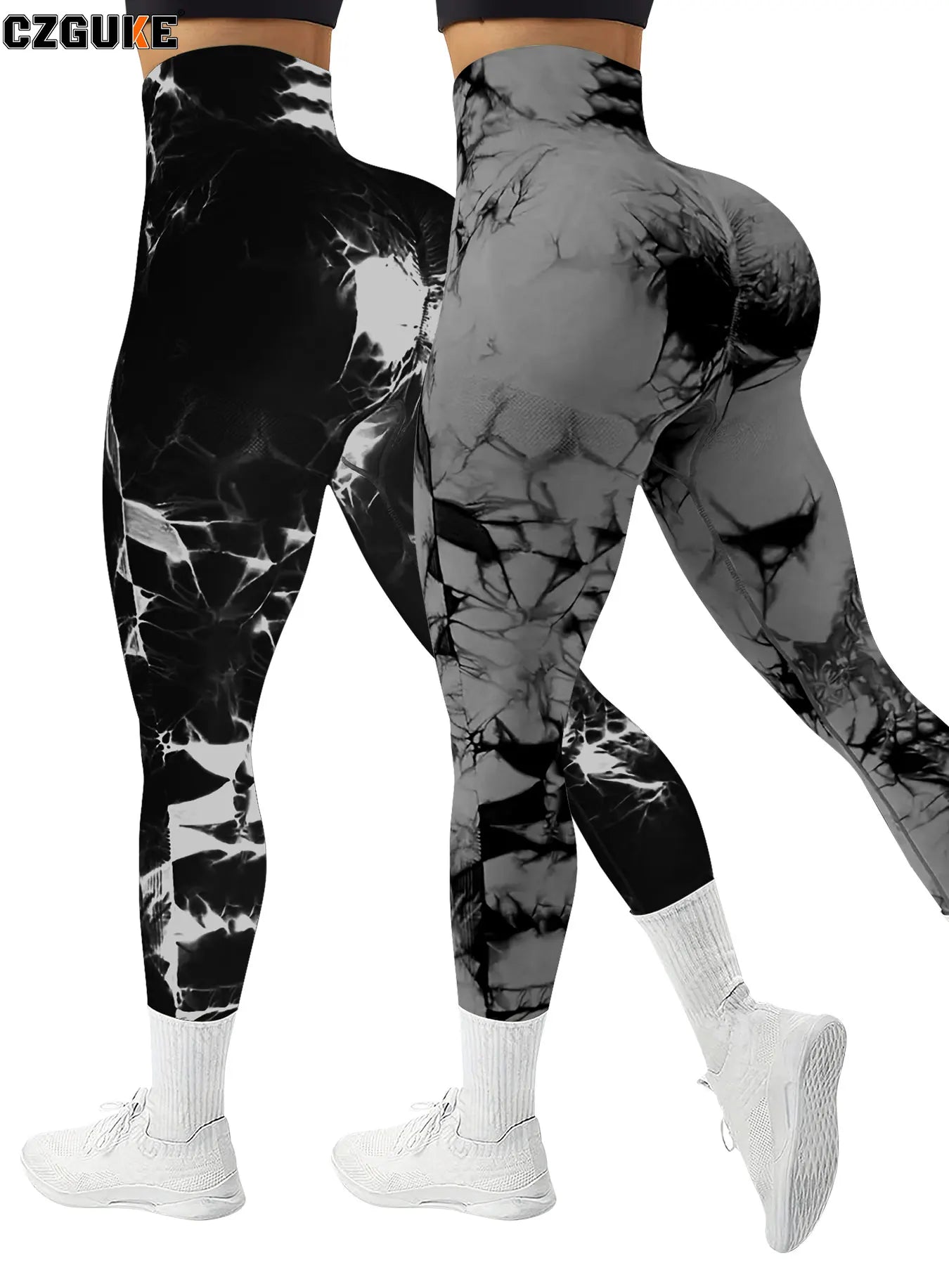 CZGUKE 2-teilige Damen Tie-Dye-Hose Sport Leggings Nahtlos High Waist Push-up Damen Fitness- und Trainingskleidung