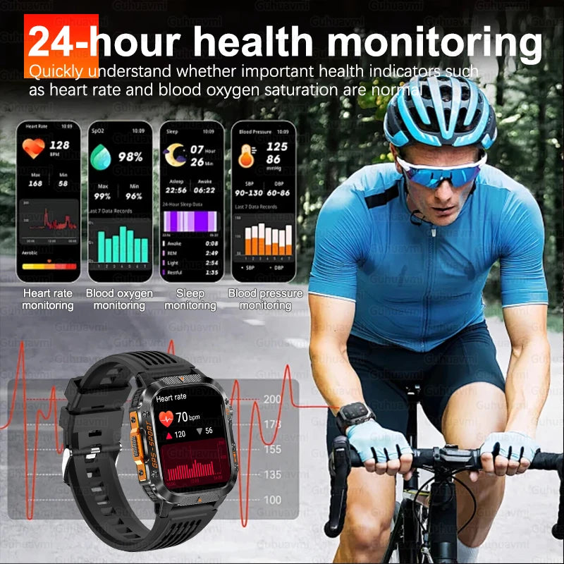 2025Neue GPS Smartwatch für Xiaomi IOS Militärkompass Taschenlampe Smartwatch Herren 10ATM Wasserdicht 100+Sportmodi BT Anruf Uhr