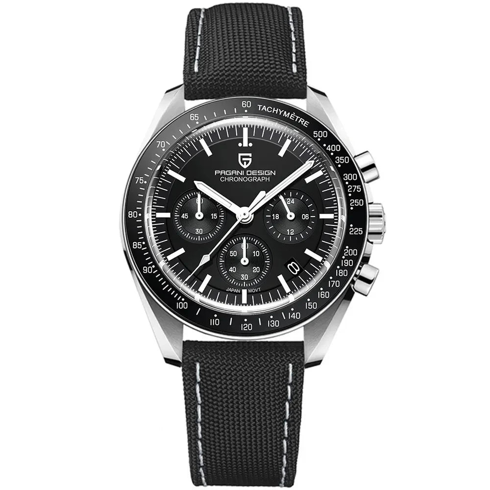 Neue PAGANI DESIGN Moon Men Uhr Retro-Luxus-Quarzuhren für Herren Edelstahl Sport wasserdicht Chronograph Herren+Mit BOX