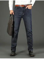 Wthinlee Neue Business-Herrenjeans Lässige Gerade Stretch Fashion Klassische Blau-Schwarze Arbeitsjeans Hose Männer Kleidung