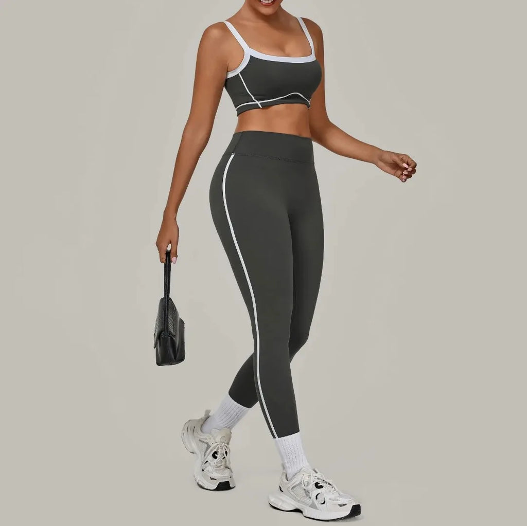 2PCS Damen Yoga-Set Hohe Taille Peach Hip Herausnehmbare Polsterung Sport-BH Hose Fitnessanzug Laufen Workout Gym Leggings Yoga-Set