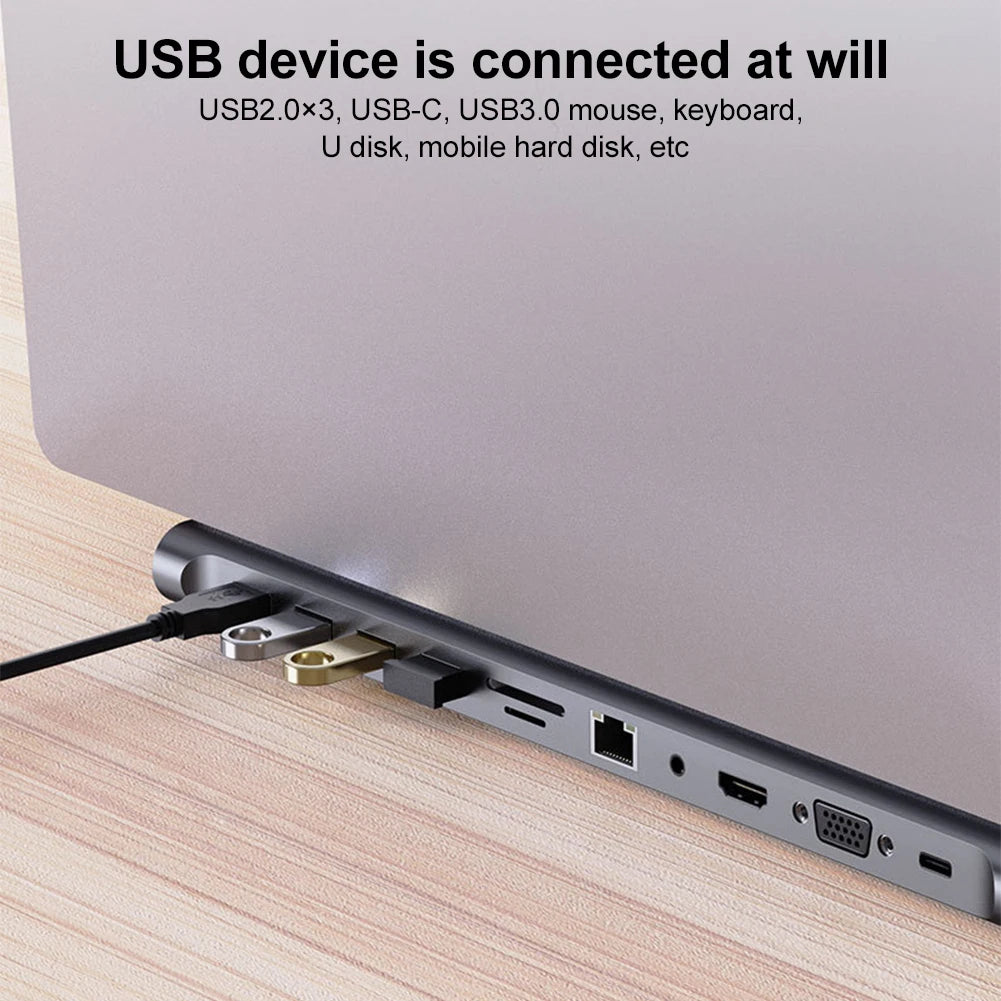11-in-1 USB C Dockingstation mit 4K HDMI-kompatibel VGA Ethernet USB C Dock 100W PD SD/TF Audio Typ C Hub 1* USB 3.0 3*USB2.0
