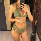 7 Farben Neckholder Brasilianischer Bikini Damen Bademode Weiblicher Badeanzug Zweiteiliges Bikini-Set Gepolsterter Badeanzug Damen V3536