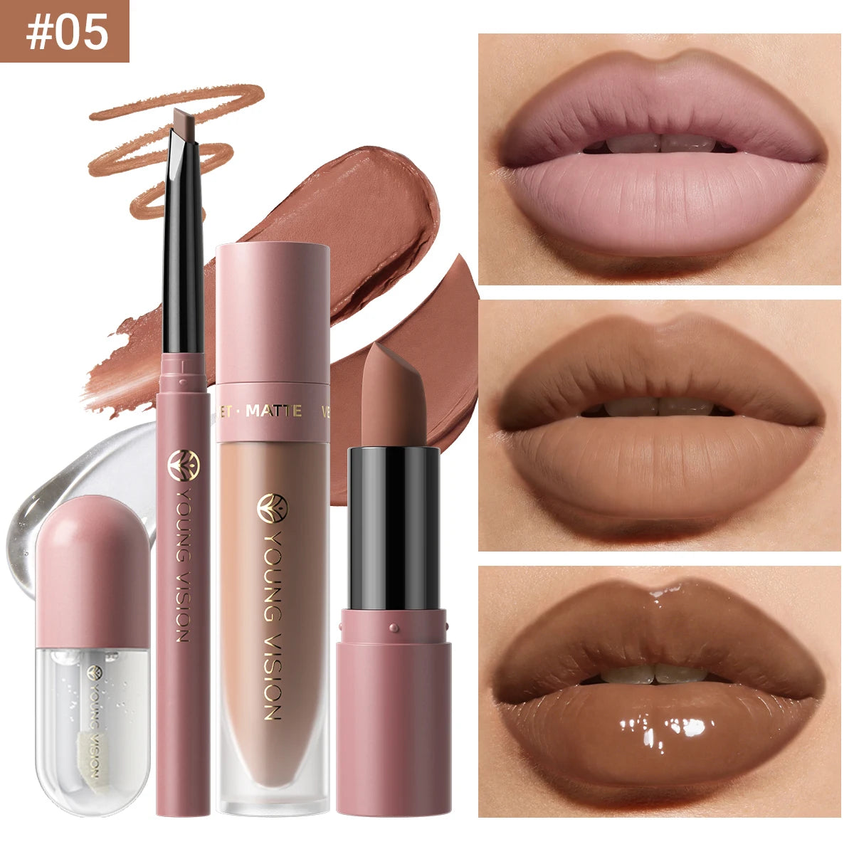 4tlg. Set Langanhaltendes Wasserdichtes Lippen-Make-up-Kit – Weicher, geschmeidiger cremiger Lippenstift & Lipgloss Lip Oil Set