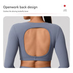 Neue Sommer Damen Rückenloses Langarm Yoga-Top Atmungsaktive weiche Sportbekleidung für Fitness-Training Bequeme Fitnesskleidung für Frauen