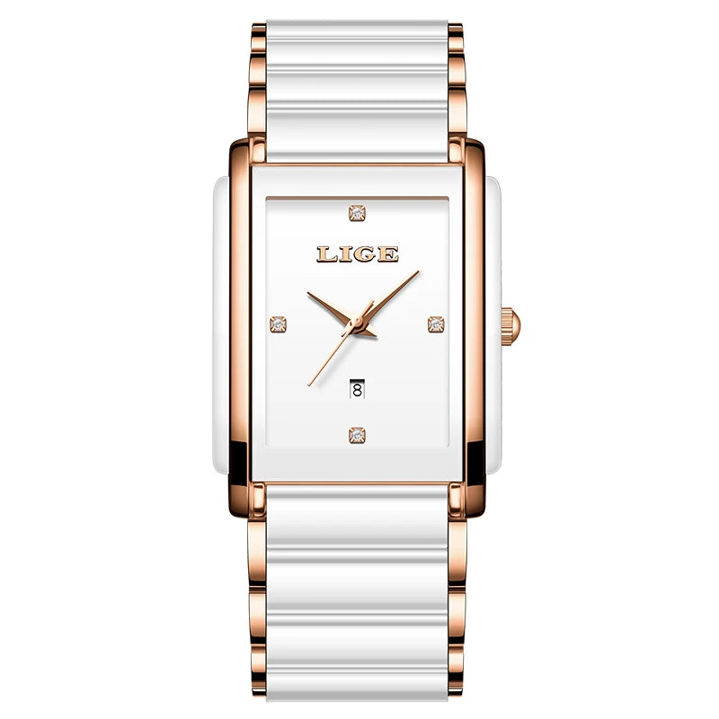 LIGE Mode Elegante Damenuhr Japanisches Uhrwerk Keramikarmband Luxus Damen Armband Quarzuhren Geschenke Reloj Mujer