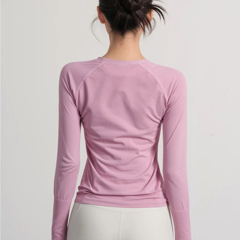 Damen Outdoor Sportshirt Yoga Wear Fitness T-Shirt Laufshirt Workout Top Damen Langarm Sportbekleidung Trainingskleidung Fitnessstudio Zweitbild