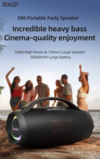 ZEALOT S98 160W Tragbarer Bluetooth-Lautsprecher mit hoher Leistung, kabelloser TWS-Subwoofer, wasserdichter mobiler HIFI-Qualität