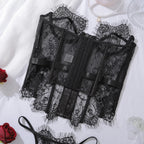 Ellolace Palace Damen Dessous Sets Weidenkorsett String 2-teiliges Set Sexy Heiß Trägerlos Spitze Ausgefallener tiefer V-Ausschnitt Damen Unterwäsche