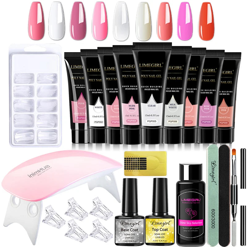 limegirl 15ml Verlängerungs-Nagelgel-Set 6W LED Lampe Komplettes Maniküre-Set Fingerverlängerungsform Nagel-Kit Alles für schnelles Verlängerungs-Werkzeugset