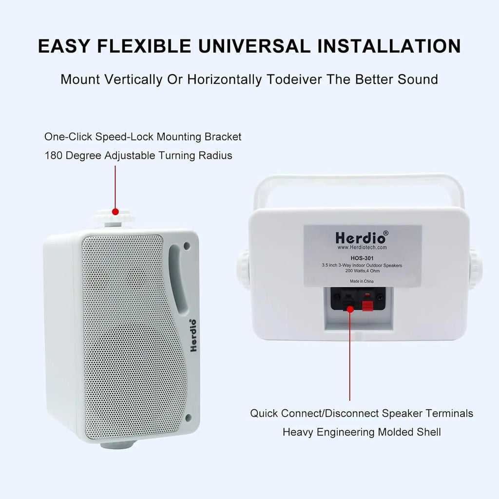 Herdio 3.5'' 2 STÜCK Passive Outdoor-Lautsprecher, kabelgebunden, wasserdicht, 200W, 3-Wege, hochwertige montierbare Wandlautsprecher mit überragendem Klang