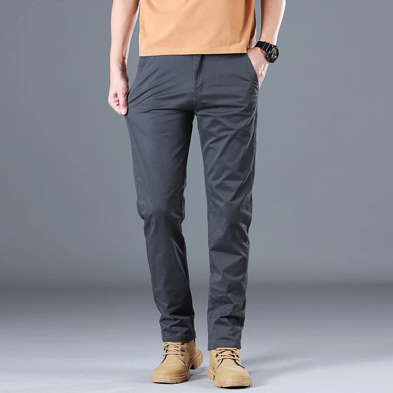 2024 Herren hochwertige reine Baumwolle klassische einfarbige Freizeithose Business Stretch-Baumwolle schmale gerade Marken-Hose Herren Zweitbild