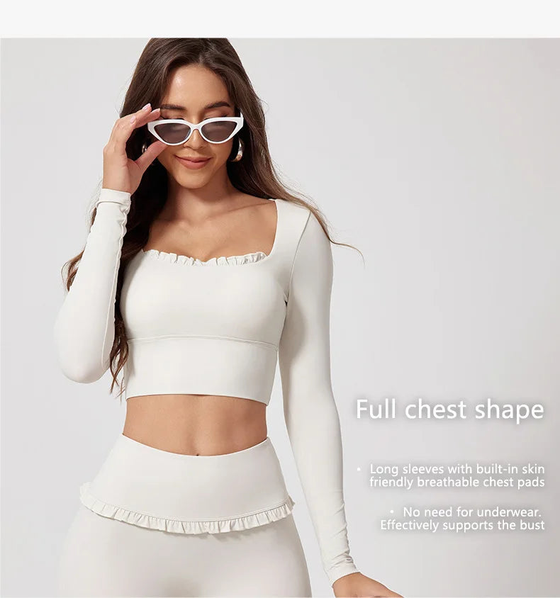 Neues Sommer 2-teiliges Damen-Fitnessstudio Yoga Damen-Outfit Outdoor Sport Schnelltrocknendes Langarmshirt-Set Damen Zweiteiler Sportbekleidung