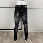 Street Fashion Herren Eng Schwarz Grau Jeans Retro Elastische Schlankmachende Split-Style Jeans Herren Retro Designer Brand Jeans Hombre