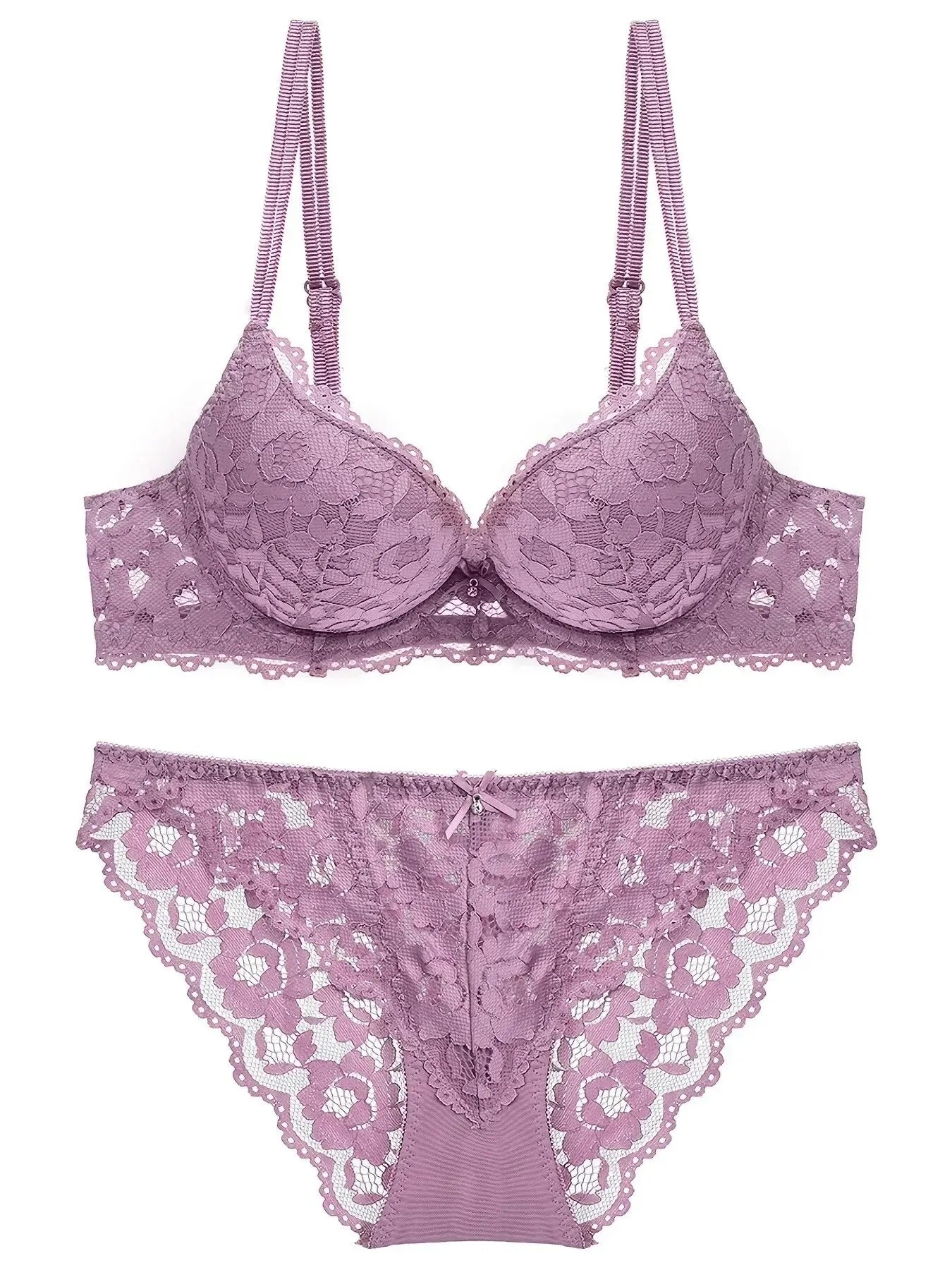 1 Set Elegantes Dessous-Set aus Spitze mit Stickerei und atmungsaktivem Stoff: Push-Up-BH, transparenter Schlüpfer mit tiefem Bund – das ultimative Valentinstagsgeschenk