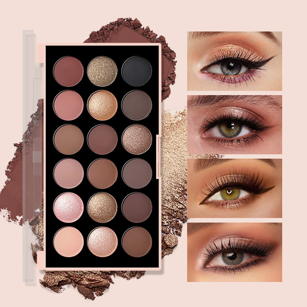 18-Farben-Lidschatten-Palette – Perlglanz, Matt, feiner Schimmer, Glitzer, Erdtöne, langanhaltend, hochpigmentiert