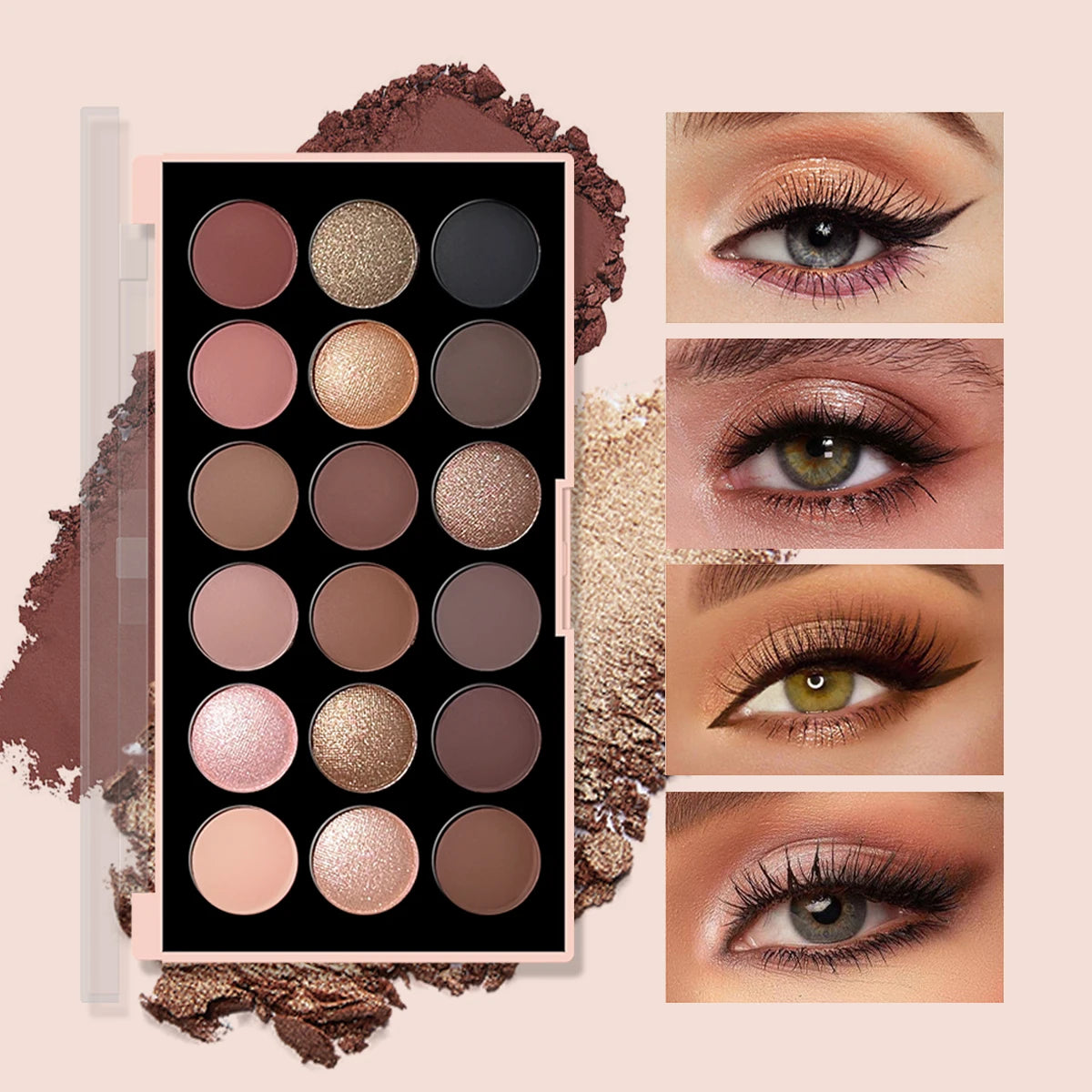 18-Farben-Lidschatten-Palette – Perlglanz, Matt, feiner Schimmer, Glitzer, Erdtöne, langanhaltend, hochpigmentiert