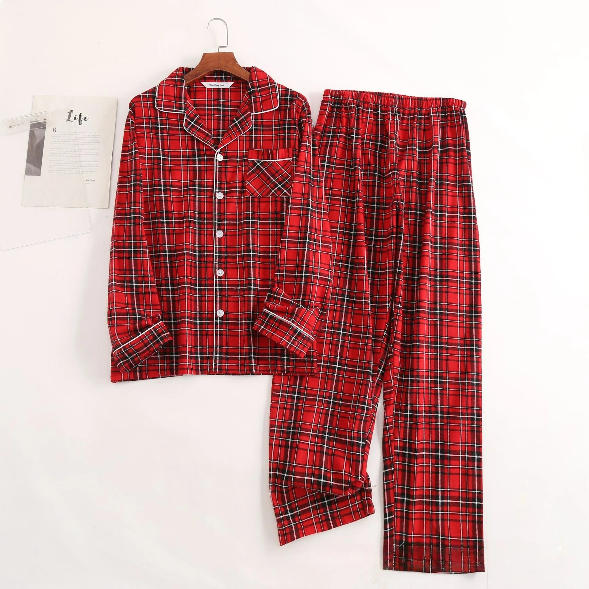 Herren-Hausanzüge Langärmelige Hosenanzüge für Herbst und Winter Pyjamas für Herren Flanell Kariertes Design Pyjamas für Herren