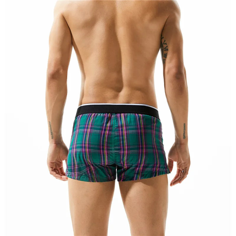 SEOBEAN Klassische Herren Boxershorts kariert 100% Baumwolle Unterwäsche Boxershorts U-konvexer Beutel Pfeil Panties Shorts Herren Schlafunterteile