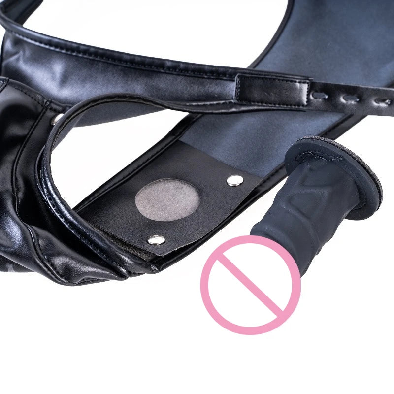 Multifunktionale Leder-Keuschheitsunterwäsche mit Vibrationslosem Silikon-Dildo Anal-Accessoires für sinnliches Liebesspiel Sexspielzeug für Paare