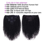Lockige Clip In Echthaar Extensions Kinky Curly Clip Ins Ganzer Kopf für Schwarze Frauen Brasilianisches Remy Echthaar Naturfarbe 8 Stück