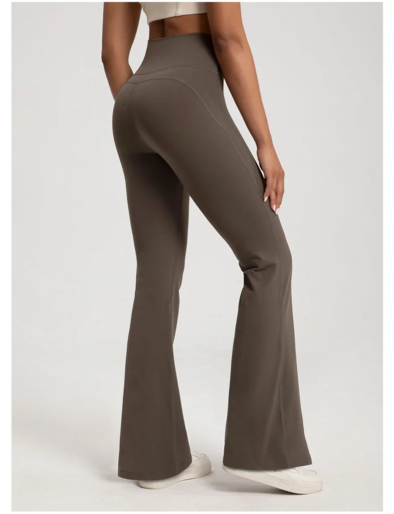 Nackte, hoch taillierte, taillenformende, hüfthebende Fitness-Sporthose mit elastischem Schlag für Damen, lässige Outdoor-Lauf-Yogahose
