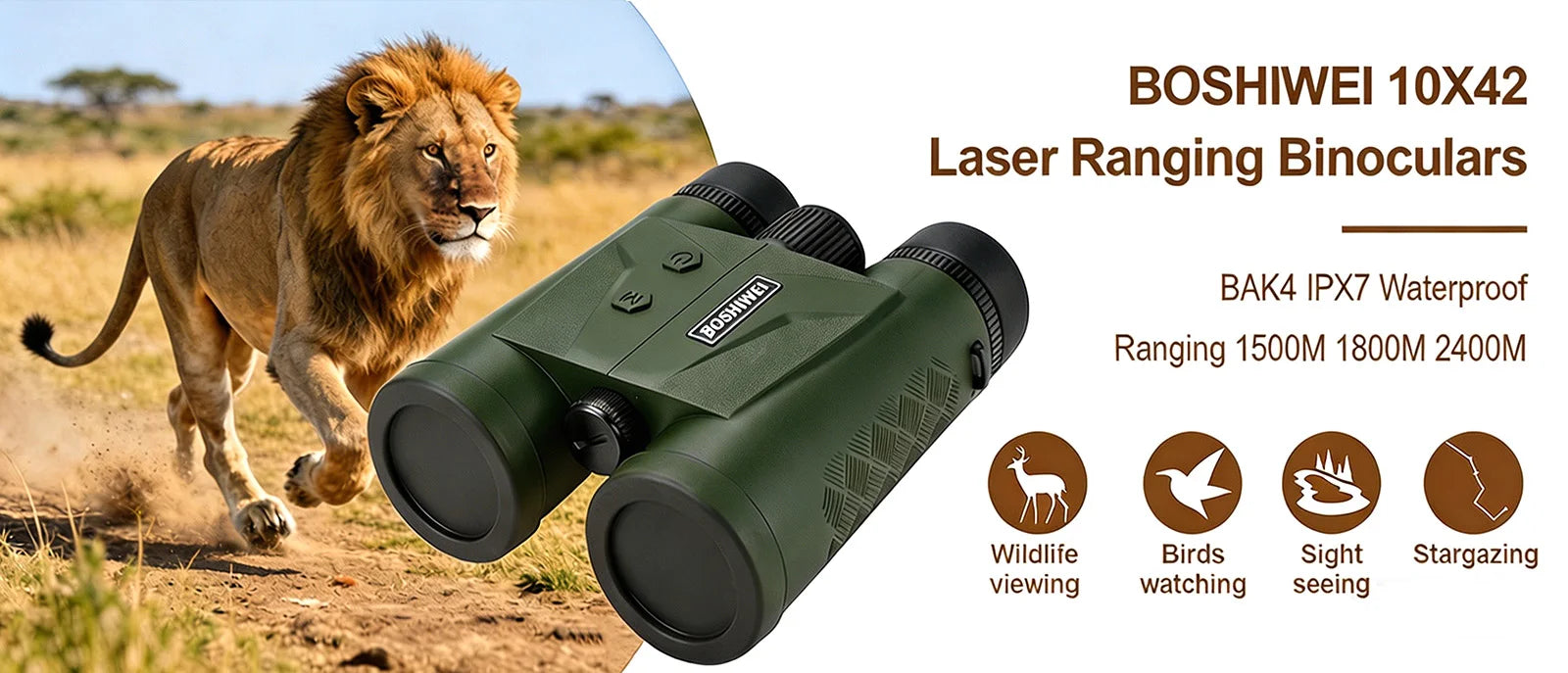 BOSHIWEI 10x42 HD Fernglas mit Laser-Entfernungsmesser IPX7 Wasserdicht Ergonomisches Design für lange Betrachtungs- und Messzeiten im Freien