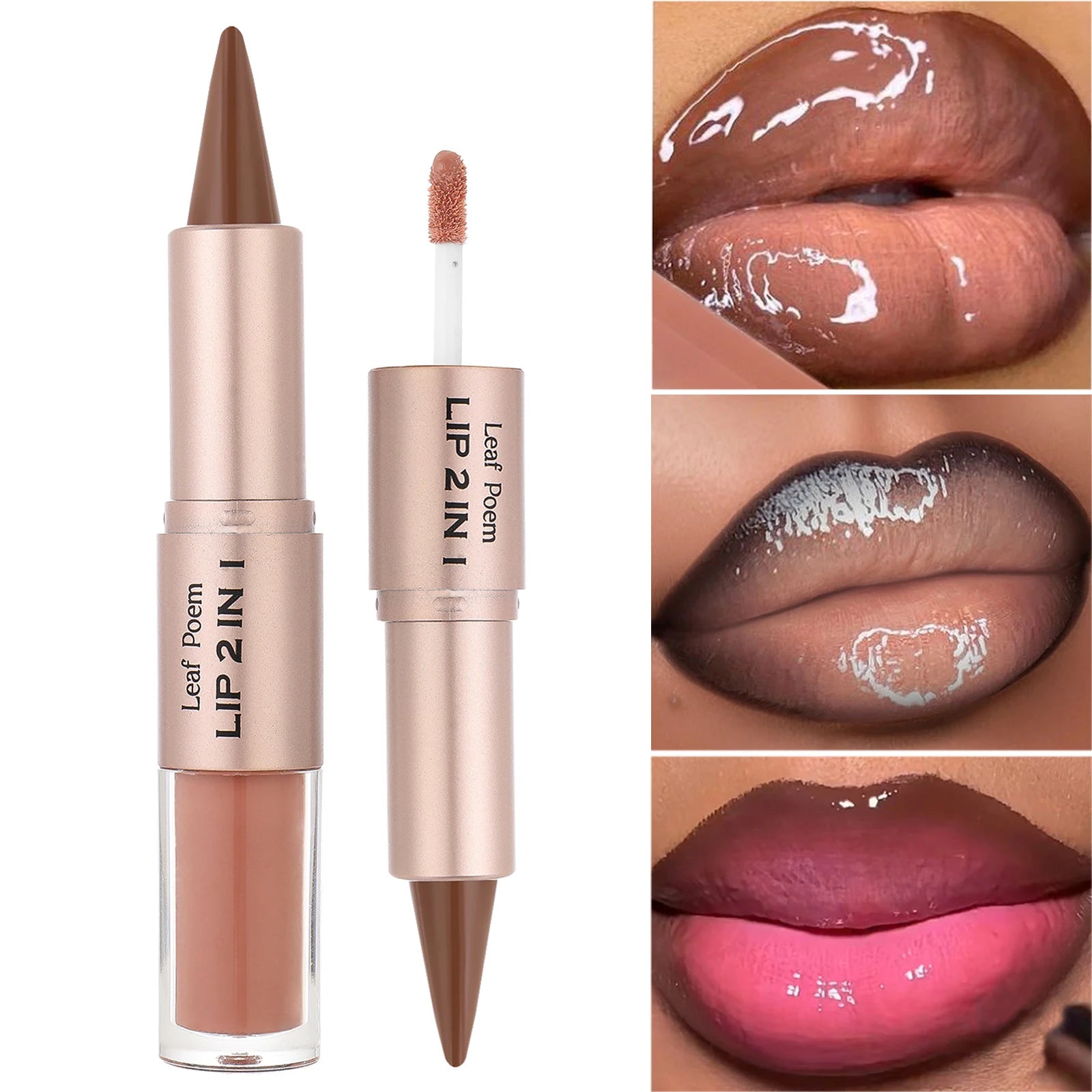 Black Brown Tapered Lip Liner Contour Pencil Double Head Mirror Plumping Lip Glaze Crystal Lip Gloss Sexy Red Lips Tint Makeup Main image