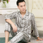 Hochwertiges Pyjama-Set Herren Frühling Herbst Dünn Polyester Eisseide Langarm Schlafanzug Übergröße Sommer Hauskleidung Männlich