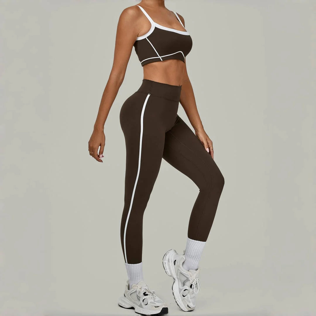 2PCS Damen Yoga-Set Hohe Taille Peach Hip Herausnehmbare Polsterung Sport-BH Hose Fitnessanzug Laufen Workout Gym Leggings Yoga-Set