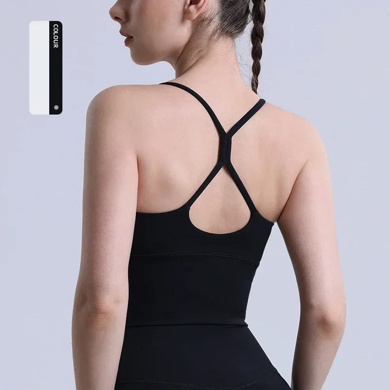 Einfarbiger Damen-Sport-BH mit nacktem Gefühl, sexy Kreuzrücken, Y-Form, Sport-BH, Fitness, Yoga, Joggen, Workout, Sport, Damen-Träger-BH