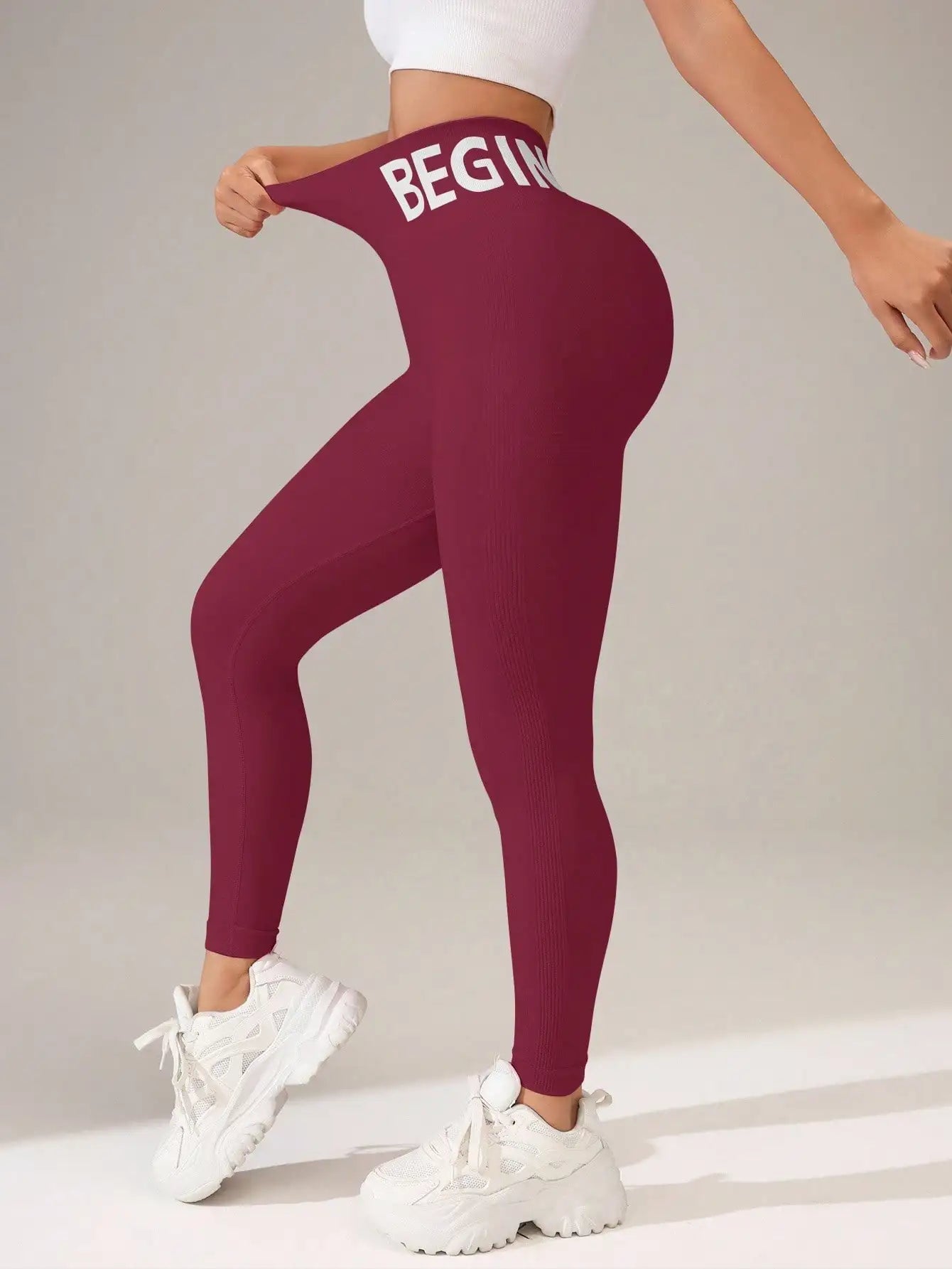 Europäische und amerikanische nahtlose Yoga-Leggings mit Bund-Schriftzug, Po-Lifting, schnelltrocknende, atmungsaktive Damen-Tights für den Sport